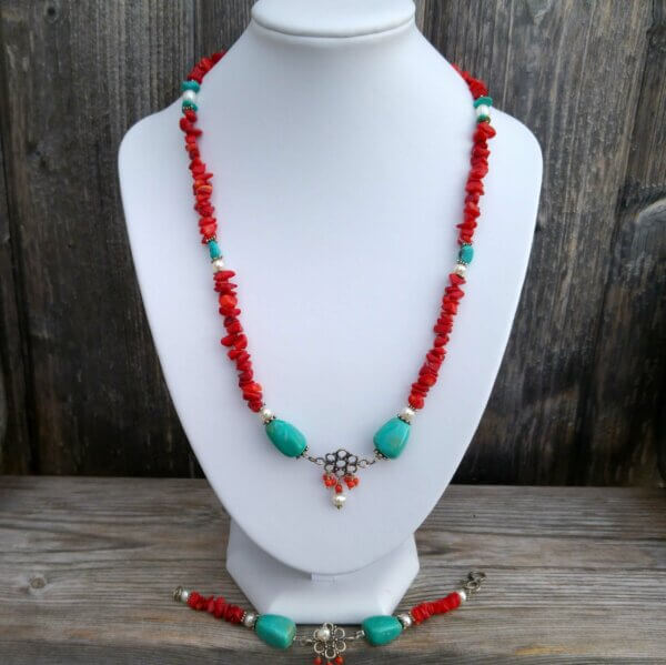 Turquoise Coral Pearl Jewelry set