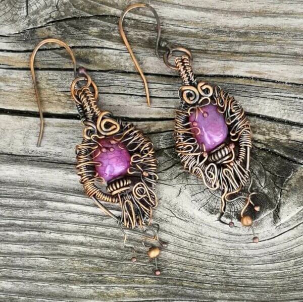 Dragon vein agate copper wire wrapped earrings
